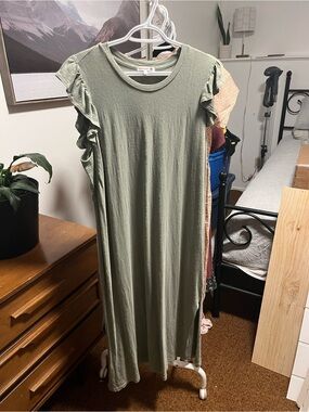 Sundry Sage Green Ruffle Sleeve Maxi Dress